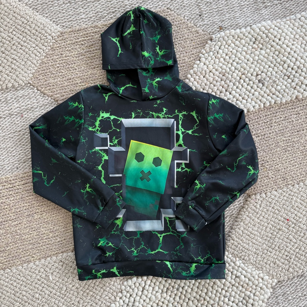Black & Neon Green Graphic Minecraft Hoodie